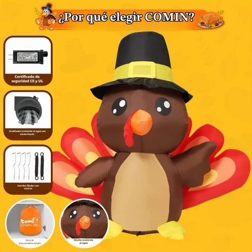Vista 6 de COMIN Decoraciones inflables de pavo de Acción de Gracias para bebé de 4