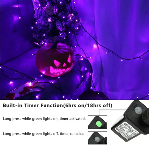 Vista 3 de ODEETRONIC Luces de Halloween moradas, 98.4 pies, 300 luces LED moradas, 8 modos de cadena de luces de Halloween conectables, luz de hadas