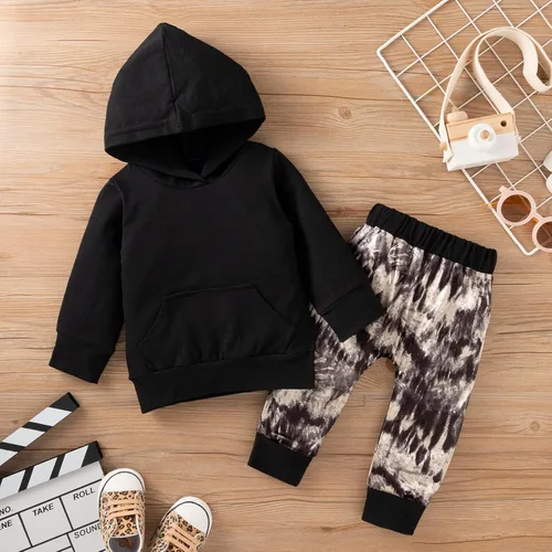 Vista 2 de Conjunto de 2 piezas de ropa para bebés y niñas pequeñas, de manga larga, sudadera con capucha, color negro, de 6 a 12 meses)