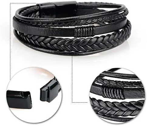 Vista 6 de Pulsera trenzada marrón casual de cuero negro para hombre