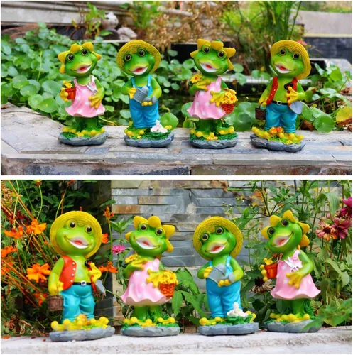 Vista 5 de 2 estatuas de pareja de ranas – Divertida estatua de rana para decoración del hogar, jardín, patio, regalo para los amantes de la jardinería