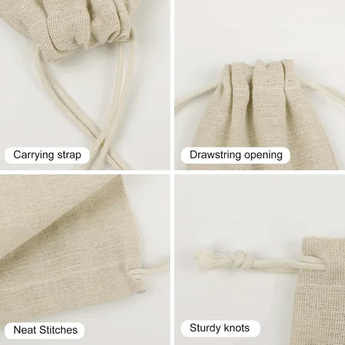Vista 5 de KLJHNVBM 8-Pack Drawstring Bags, 4.9x6.7 Inch Cotton Linen Small Pouches, Reusable Washable Small Storage Bag Vintage Wall of Radio Boombox Gift Bag