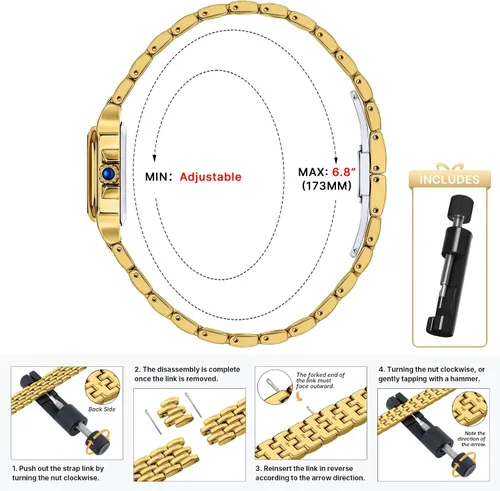 Vista 5 de Relojes pequeños de oro para mujer, relojes vintage con esfera romana para mujer, reloj analógico de caja rectangular para mujer