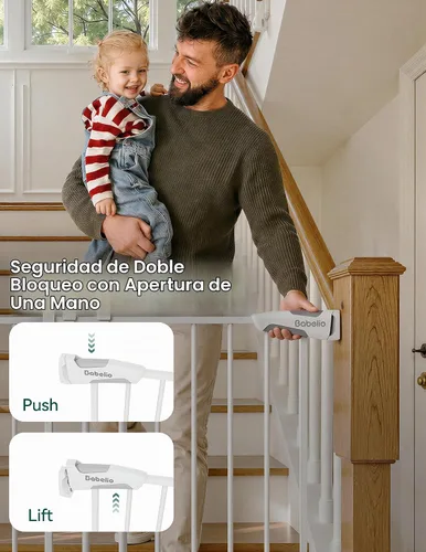 Vista 4 de Babelio Puerta de seguridad para bebés para escaleras, cocina y puertas, sin barra inferior, fácil instalación, operación con una sola mano, cierre