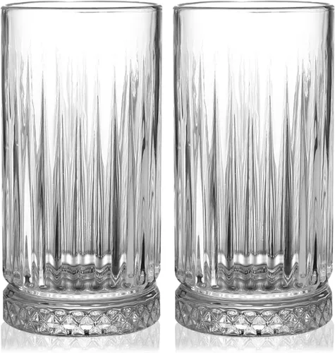 Vista 10 de Vasos Highball [Juego de 4] - Vasos de vidrio vintage de 15 onzas ideales para fiestas de cena - Textura única, aptos para lavavajillas