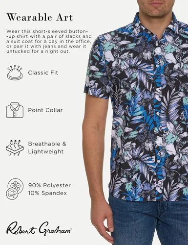 Vista 2 de Robert Graham Camisa de punto de manga corta Farrell para hombre, multicolor, XXL, Multi