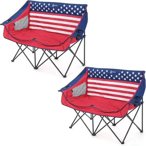 Vista 15 de ARROWHEAD OUTDOOR Silla de camping plegable portátil doble Duo con 2 tazas y soporte para copas de vino, bolsa de transporte, soporta hasta 650