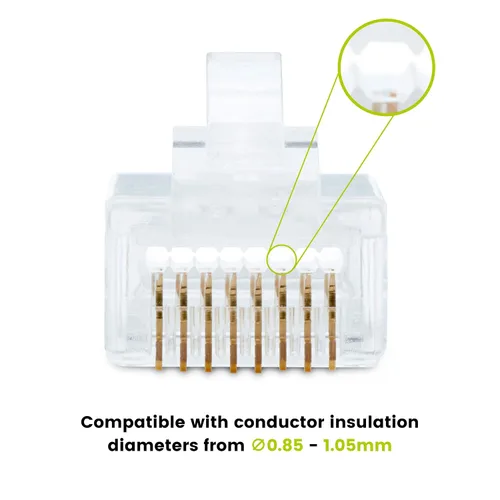 Vista 3 de trueCABLE Cat5e RJ45 conectores de paso a través de enchufe modular sin blindaje (UTP), certificación UL, extremo de crimpado EZ, chapado en oro, 3