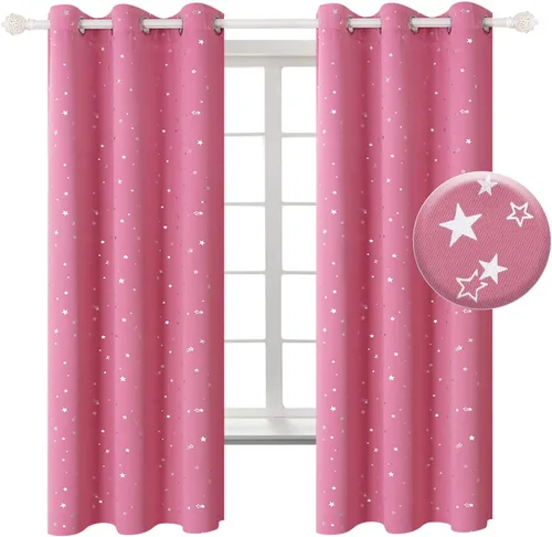 Vista 27 de BGment Cortinas opacas para dormitorio infantil, con aislamiento térmico, con ojales, estampado de estrellas plateadas, cortinas para oscurecer