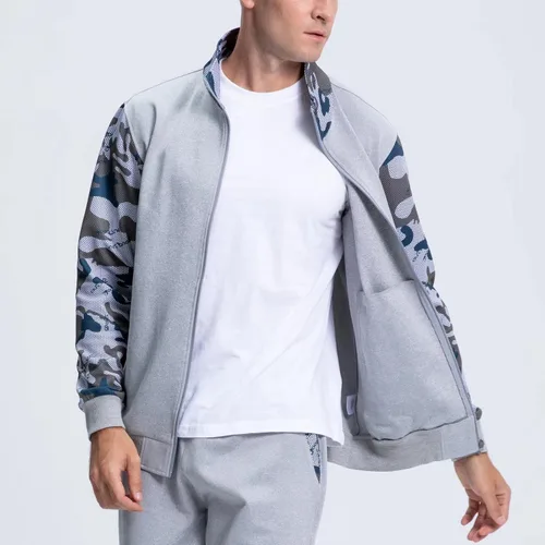 Vista 6 de MAGCOMSEN Conjunto deportivo de 2 piezas para hombre, con cremallera completa, traje deportivo para hombre, trajes casuales de camuflaje