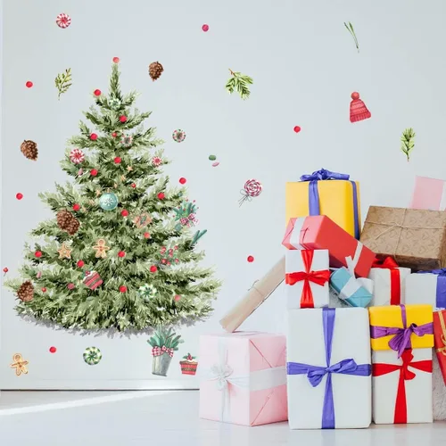 Vista 8 de 59x47 Pulgadas Adhesivos de Árbol de Navidad Azul Grande para Pared, Extraíbles DIY, Adhesivos de Árbol de Navidad Acuarela Gigantes para Baño