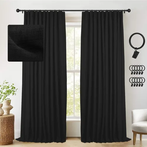 Vista 26 de INOVADAY Cortinas térmicas para puerta corredera 100% opacas para dormitorio, cortinas de puerta corrediza de vidrio extra anchas para patio, lino
