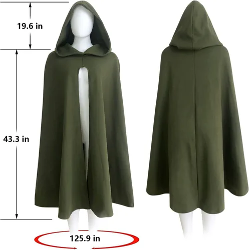 Vista 5 de Capa de bruja renacentista con capucha, disfraz medieval de hobbit para Halloween