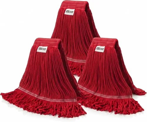 Vista 16 de Paquete de 1 cabezal de trapeador de algodón de 20.5 onzas, repuesto rojo resistente, lavable a máquina para limpieza de suelos industriales Negro 2