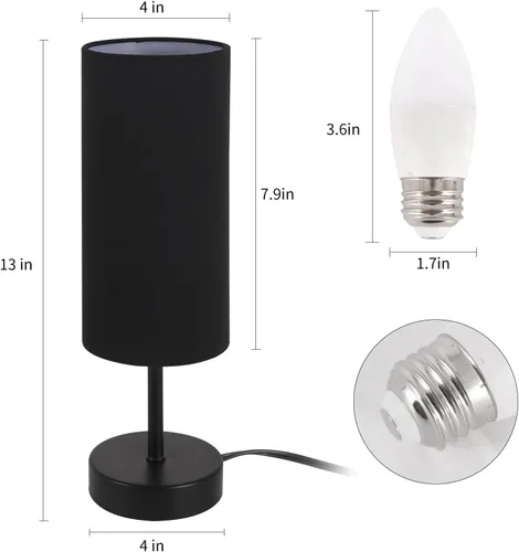Vista 3 de RISLG Juego de 2 lámparas de mesa para recámara, lámparas de noche para mesita de noche con interruptor de cable, lámparas de escritorio