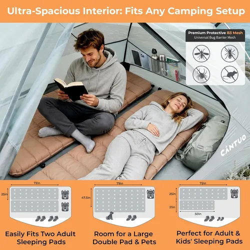 Vista 3 de CANTUO 2/3 persona mochilero tienda 4 temporada con huella 20D ultraligero 4.12 libras 157.480 in impermeable y resistente al viento tiendas