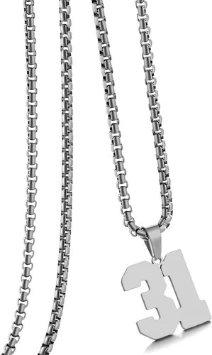 Vista 134 de Collar de Número Dorado para Hombre, Cadena de Acero Inoxidable con Colgante de Número para Atletas, Joyería Deportiva Personalizada para Niños