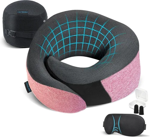 Vista 10 de Proglobe Almohada ortopédica para el cuello, almohadas cervicales de viaje para aviones, kit de espuma viscoelástica, soporte para la cabeza