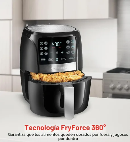 Vista 2 de Gourmia Horno Freidora de Aire con Pantalla Digital de 5 Cuartos, Freidora de Aire Grande, 12 Ajustes Preestablecidos de Cocción Táctiles, Cesta