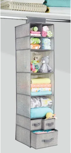Vista 2 de mDesign - Organizador de almacenamiento para barra de guardarropa, 7 estantes, 3 cajones