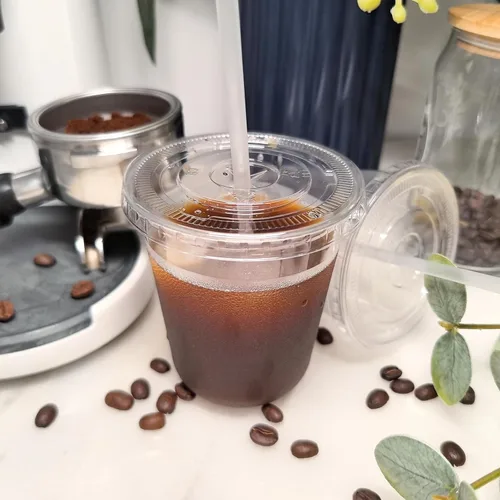 Vista 5 de 50 juegos de vasos de plástico transparente con tapas y pajitas, 14 onzas para bebidas frías, material PET, tazas de café helado desechables