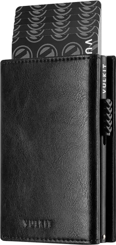 Vista 20 de VULKIT Cartera con tarjetero con bolsillo para monedas, cierre magnético, tarjetas desplegables con ventana para identificación, cartera de cuero