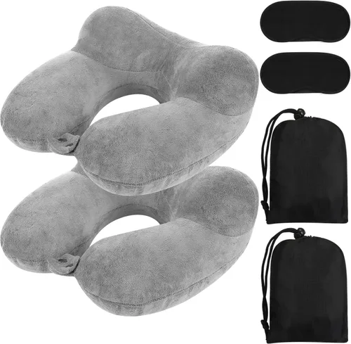 Vista 9 de Sintuff Paquete de 2 Almohadas de Viaje Inflables para Aviones Almohadas de Vuelo Inflables para el Cuello con Bolsa Compacta y Antifaz para Viajar