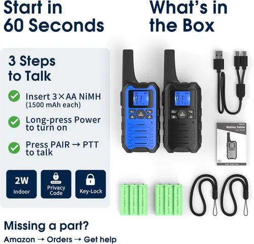 Vista 9 de Wishouse Walkie Talkies K15 de largo alcance para adultos, radios recargables bidireccionales, paquete de 2 unidades, 2 W FRS, 22 canales, USB-C