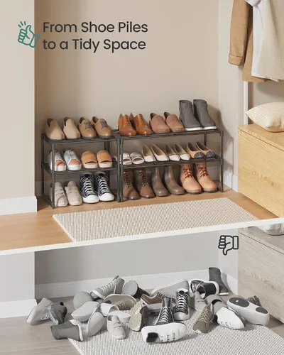 Vista 9 de SONGMICS Zapatero, Organizador de Zapatos de 2 Niveles, Estante de Almacenamiento de Metal, Vertical o Invertido, para 3-6 Pares, Apilable