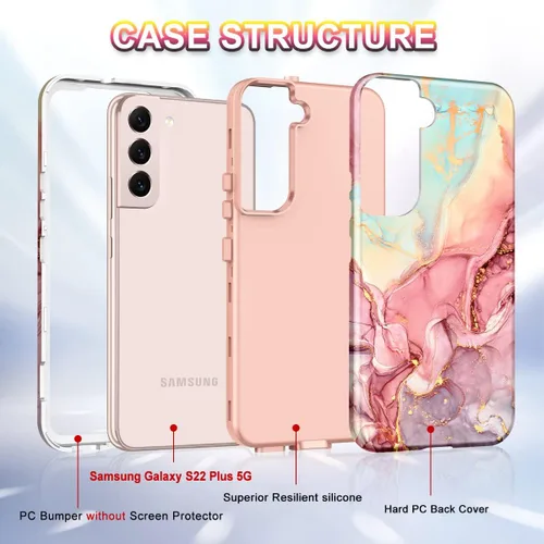 Vista 3 de Btscase Funda para Samsung Galaxy S22+/S22 Plus 5G, Patrón de Mármol 3 en 1 Resistente a Prueba de Golpes de Servicio Pesado Cuerpo Completo Rígida