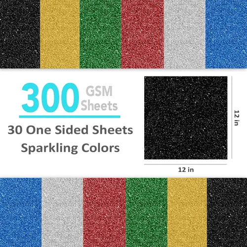Vista 2 de SANZIX 30 hojas de papel de cartulina negra con purpurina de 12x12" - 110lb 300 GSM papel premium con purpurina brillante para Cricut, decoraciones