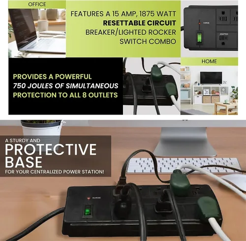 Vista 6 de Power by GoGreen - Protector de sobretensiones de 8 tomas, cable de 6 pies, color negro (GG-18316BK)