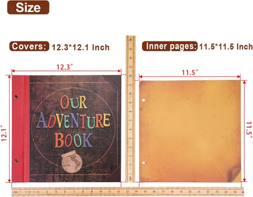 Vista 5 de Álbum de fotos scrapbook de tamaño grande de 12x12 pulgadas, 60 páginas, nuestro libro de aventuras con letras en relieve 3D retro, tapa dura