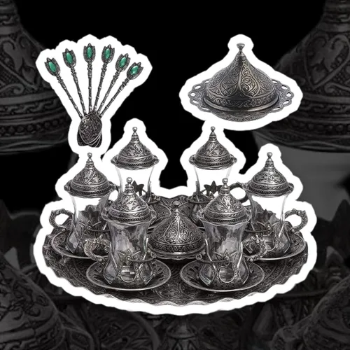 Vista 8 de Alisveristime Halkali - Juego de té turco con bandeja, 6 tazas, 3.4 fl oz (negro)