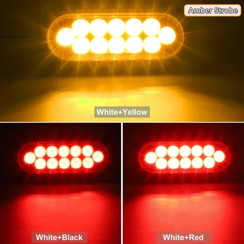 Vista 3 de Partsam Juego de 2 luces traseras ovaladas rojas de 6.7 pulgadas a luces estroboscópicas ámbar, 12 diodos con ojales de goma y coletas de cable de 3