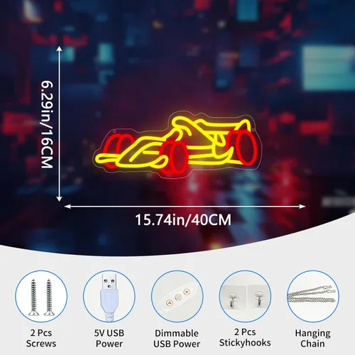 Vista 2 de Letrero de neón de auto de carreras para decoración de pared, letras iluminadas LED, letrero LED de auto de carreras, regalos para fiestas
