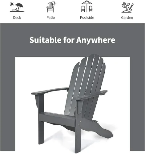 Vista 6 de Giantex Adirondack - Silla de madera de acacia para exteriores con capacidad de peso de 350 libras, sillón resistente a la intemperie para patio Gris
