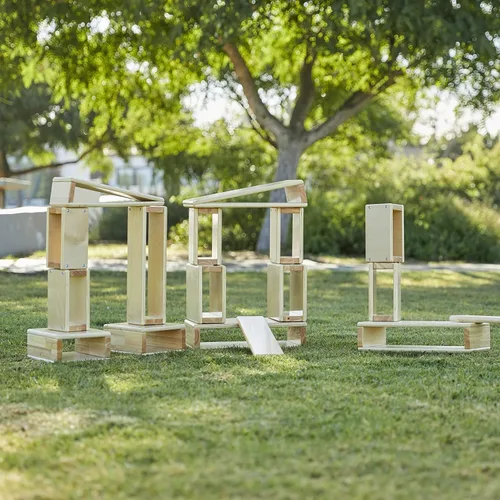 Vista 10 de ECR4Kids - Juego de bloques y arcos apilables de madera, juguetes Montessori, natural, 18 piezas