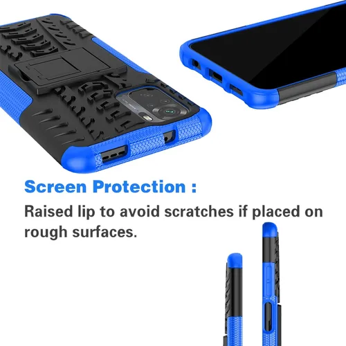 Vista 4 de Funda de teléfono para Xiaomi Redmi Note 10/10S 4G con protector de pantalla de vidrio templado y soporte Soporte Soporte duro resistente híbrido