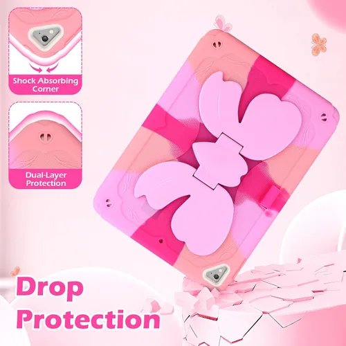 Vista 8 de VOFUOE Funda para iPad de 6ª/5ª generación para niños y niñas, funda para iPad de 9.7 2018 2017 con soporte de lazo, correa para el hombro, soporte