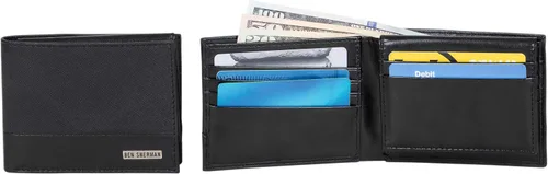 Vista 2 de Ben Sherman Men's Manchester Bifold Slim Wallet Full-Grain Leather RFID Minimalist Gift Box