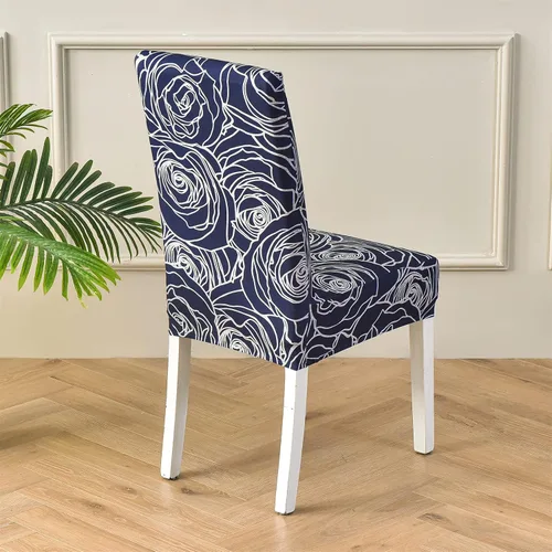 Vista 4 de Juego de 4 fundas para sillas de comedor, elásticas de elastano estampadas, fundas para sillas de comedor, lavables, extraíbles para sillas Parsons