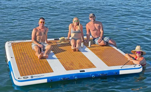Vista 2 de Island Hopper Mega Yacht - Muelle flotante de 10 x 10 pies para barcos y frente al lago, PVC resistente a los rayos UV con espuma EVA