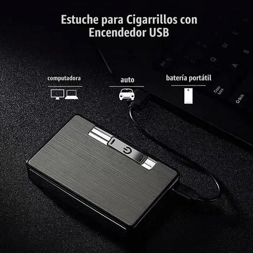 Vista 6 de Estuche para cigarrillos con encendedor, caja de expulsión automática para 10 cigarrillos de tamaño regular, encendedores eléctricos integrados
