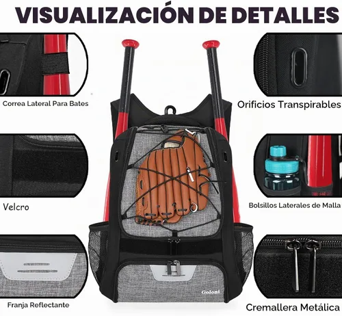 Vista 2 de Goloni Softball bag,Baseball Bag with Shoes Compartment and 2 Bat Holders Gris