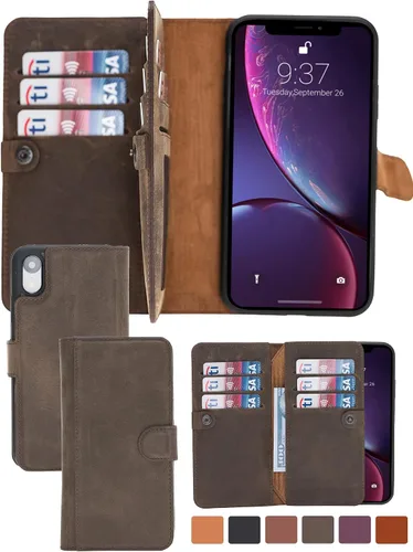 Vista 22 de HARDISTON Funda de piel auténtica de alta calidad hecha a mano para iPhone 7/8 / SE doble folio tarjetero - Funda magnética desmontable - Soporte