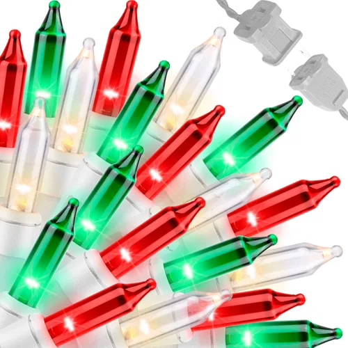 Vista 20 de LAMPHOME Guirnalda de luces LED de estrella roja, blanca y azul, 20 luces LED de hadas con cable transparente, 3 AA impermeables, 8 modos, luces