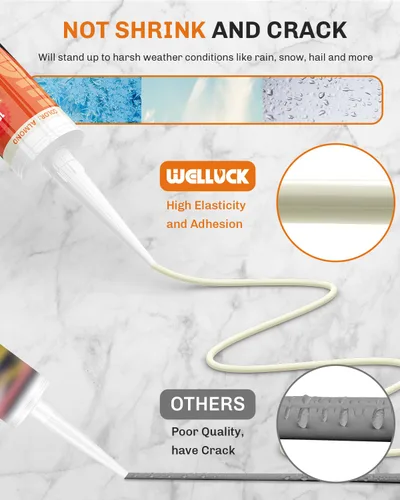 Vista 6 de WELLUCK Masilla de Silicona Color Almendra, Sellador de Silicona para Calafateo 100% Impermeable, Cartucho Flexible Adhesivo para Cocina, Baño