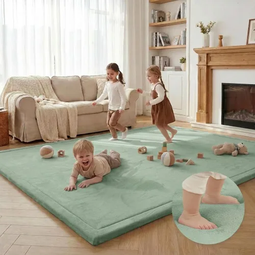 Vista 18 de Tapete de juego de 2 pulgadas de grosor para bebés y niños, tapete acolchado extra seguro, anticaídas, antideslizante, repelente al agua, tapete