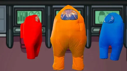 Vista 3 de Disfraz inflable de Among Us para Halloween 2021 para adultos 610-768pulgadas hombre lobo fanáticos del juego rojo